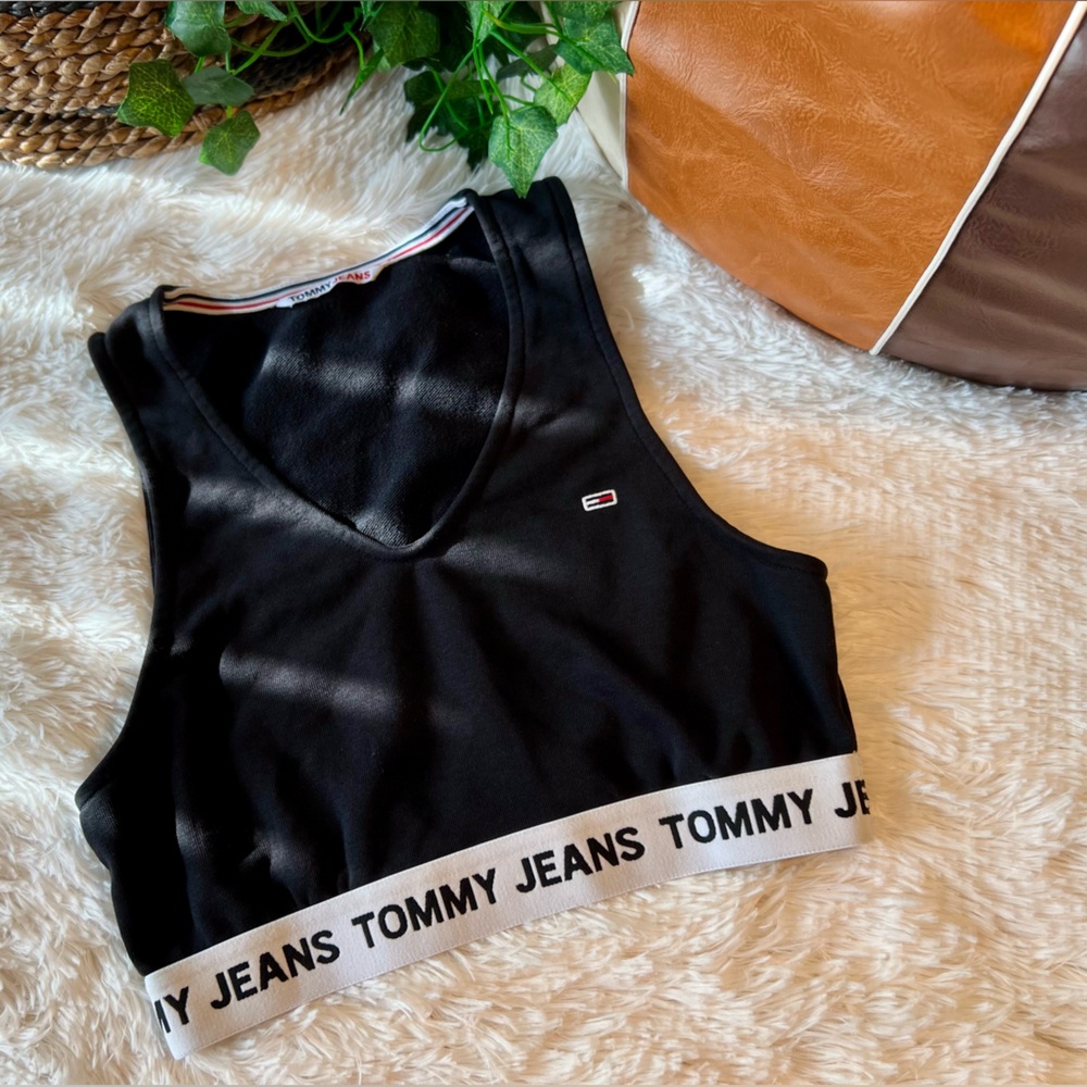 Tommy Jeans Black Banded Crop Top Sports Bra